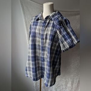 L.L. Bean Blue White Plaid Button Down Long Sleeve Shirt 1x